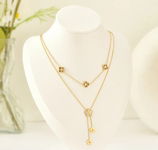 Flower Jewellery set in 18K Gold Plated Waterproof  with PVD Coating  and Rhinestone Inlay