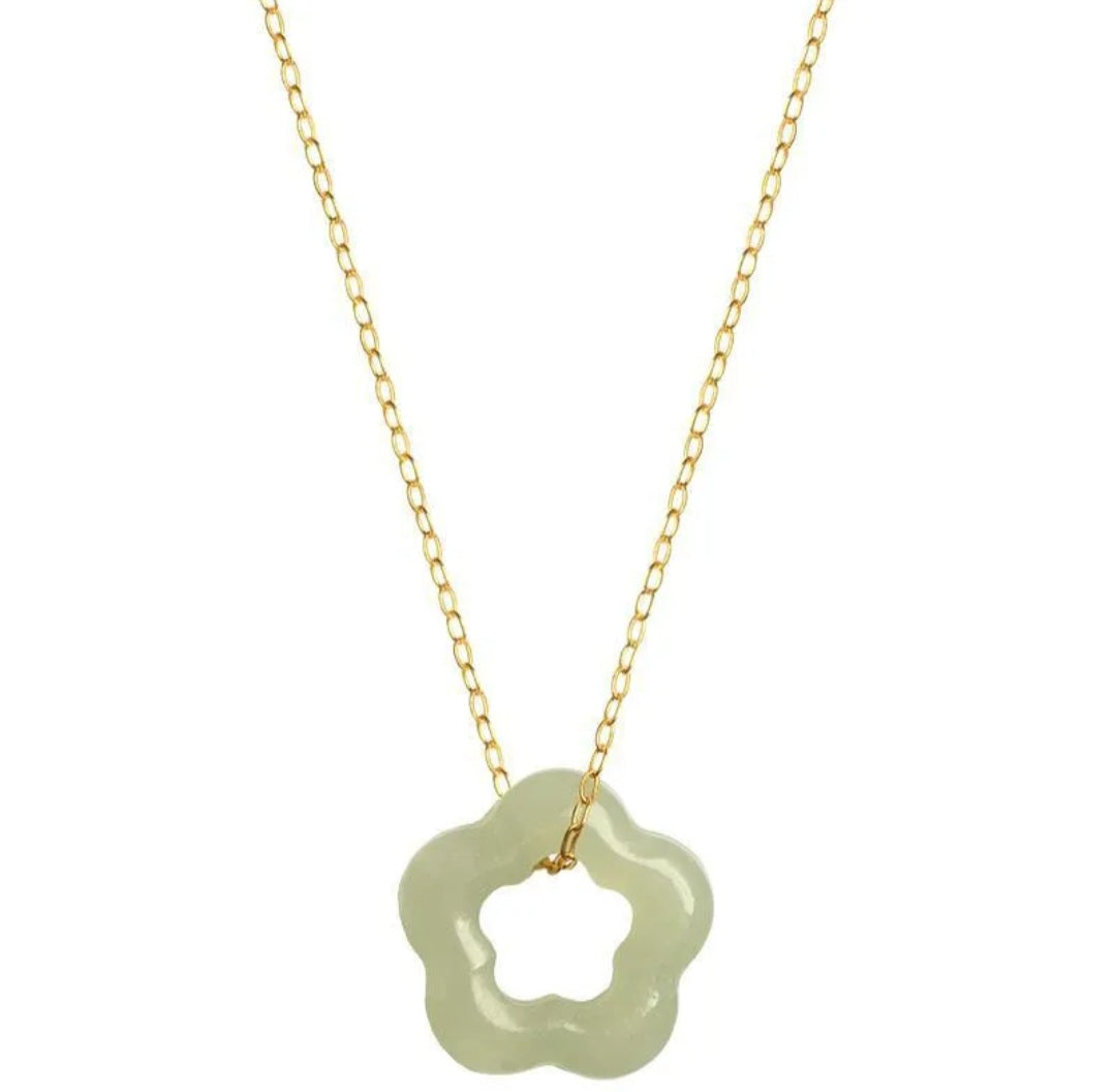 Elagant Flower Plated Stainless jade Necklace