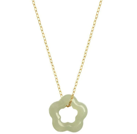 Elagant Flower Plated Stainless jade Necklace