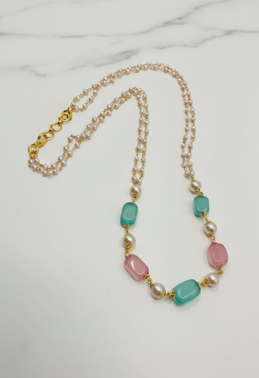 Mint Green and Pink Hydro Bead Layered Necklace