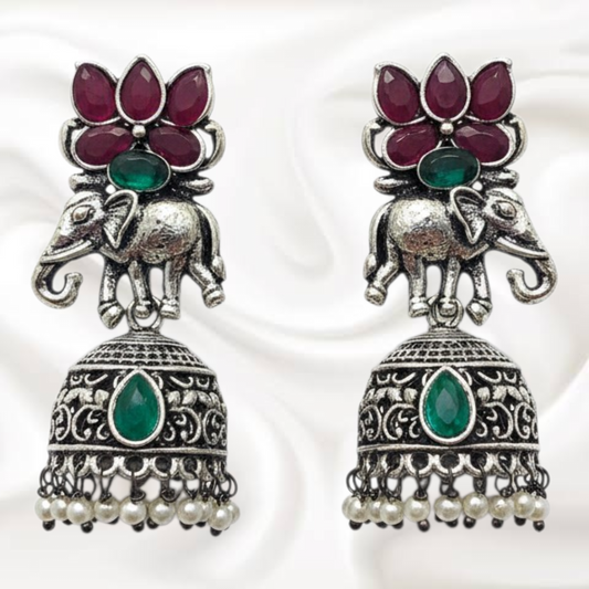 Black Metal Elephant Jhumka