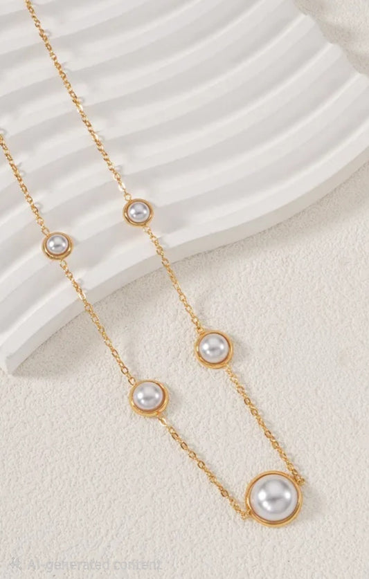 Pearl Inlay on cable chain 18K Gold plated waterproof