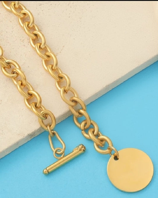 Mens Pendant Necklace Laser Engraving 18K Gold Plated Waterproof