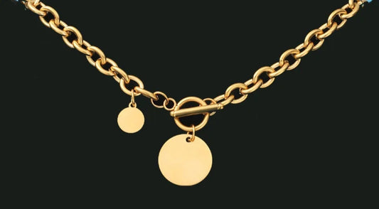 Mens Pendant Necklace Laser Engraving 18K Gold Plated Waterproof