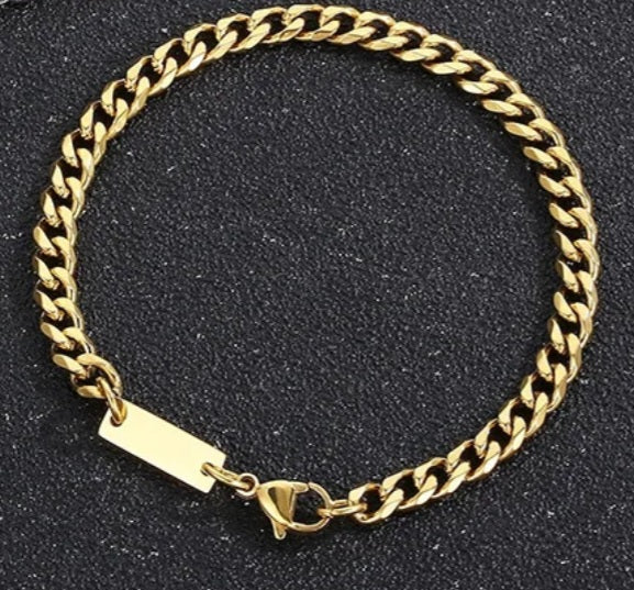 Mens Simple Style Streetwear 18K Gold Plated Bracelet