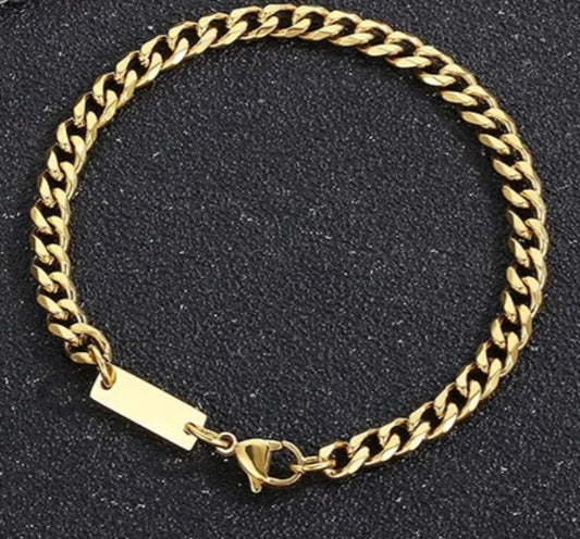 Mens Simple Style Streetwear 18K Gold Plated Bracelet