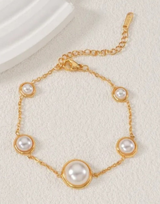 Pearl Inlay Bracelet 18K Gold Plated waterproof
