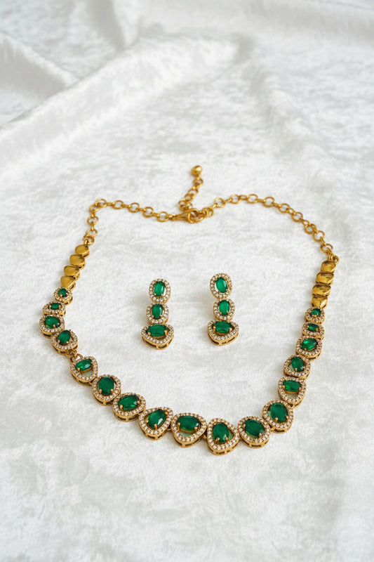 Mehandi Colour AD Green Stone Necklace
