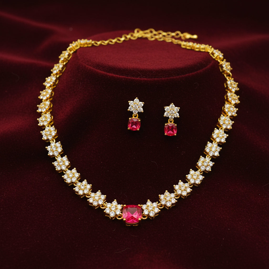 AD Ruby stone Necklace set