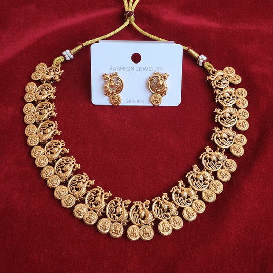 Matte Gold Finish Peacock Design Necklace