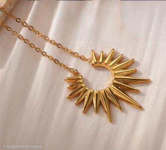 Classic Style Sunburst 304 Stainless Steel Pendant Necklace