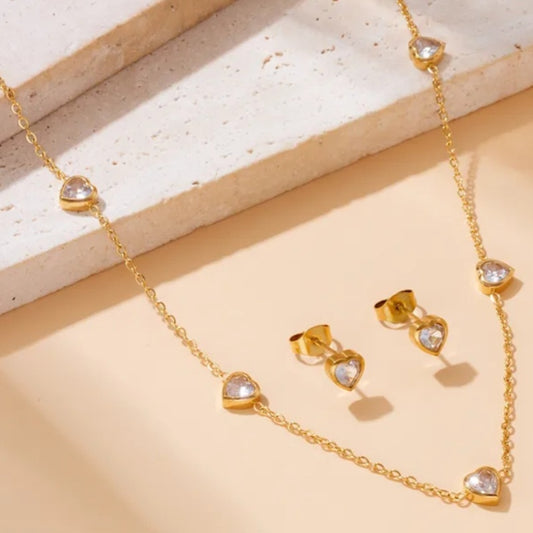 18K Gold Plated Heart Shape Waterproof Jewellery set