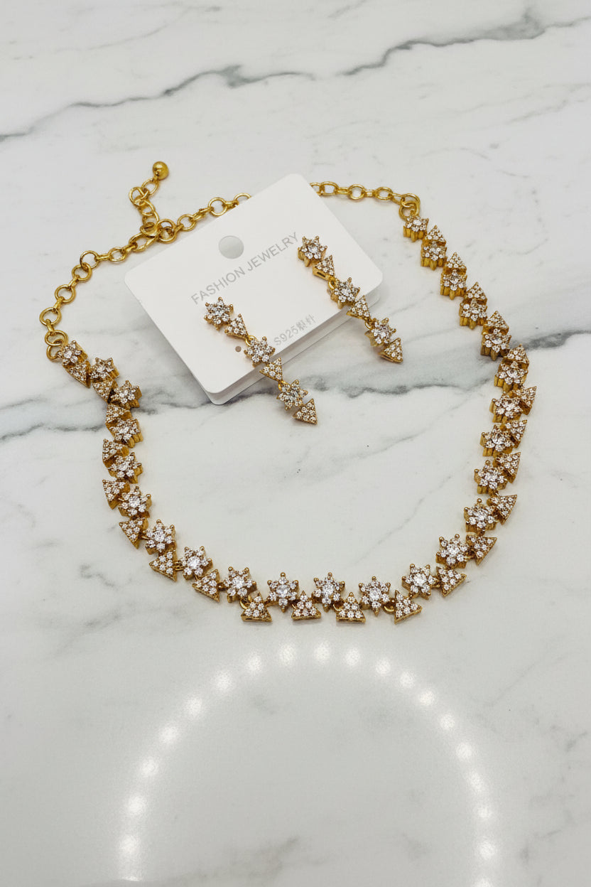 White CZ Geometric Flower Necklace Set