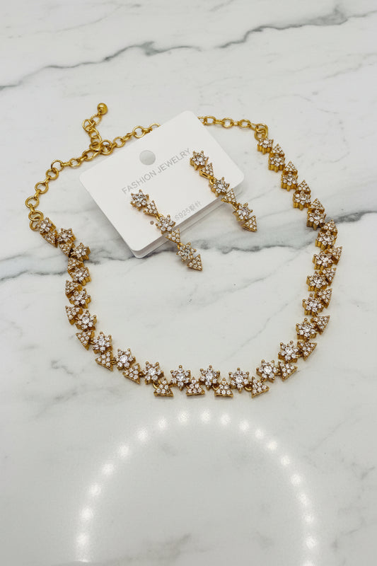 White CZ Geometric Flower Necklace Set