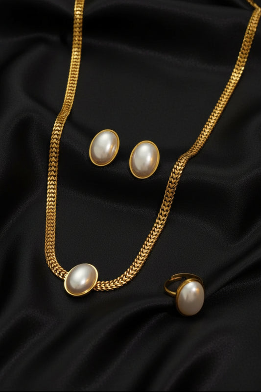 Pearl Jewellery Set 18k Gold Plated Waterproof